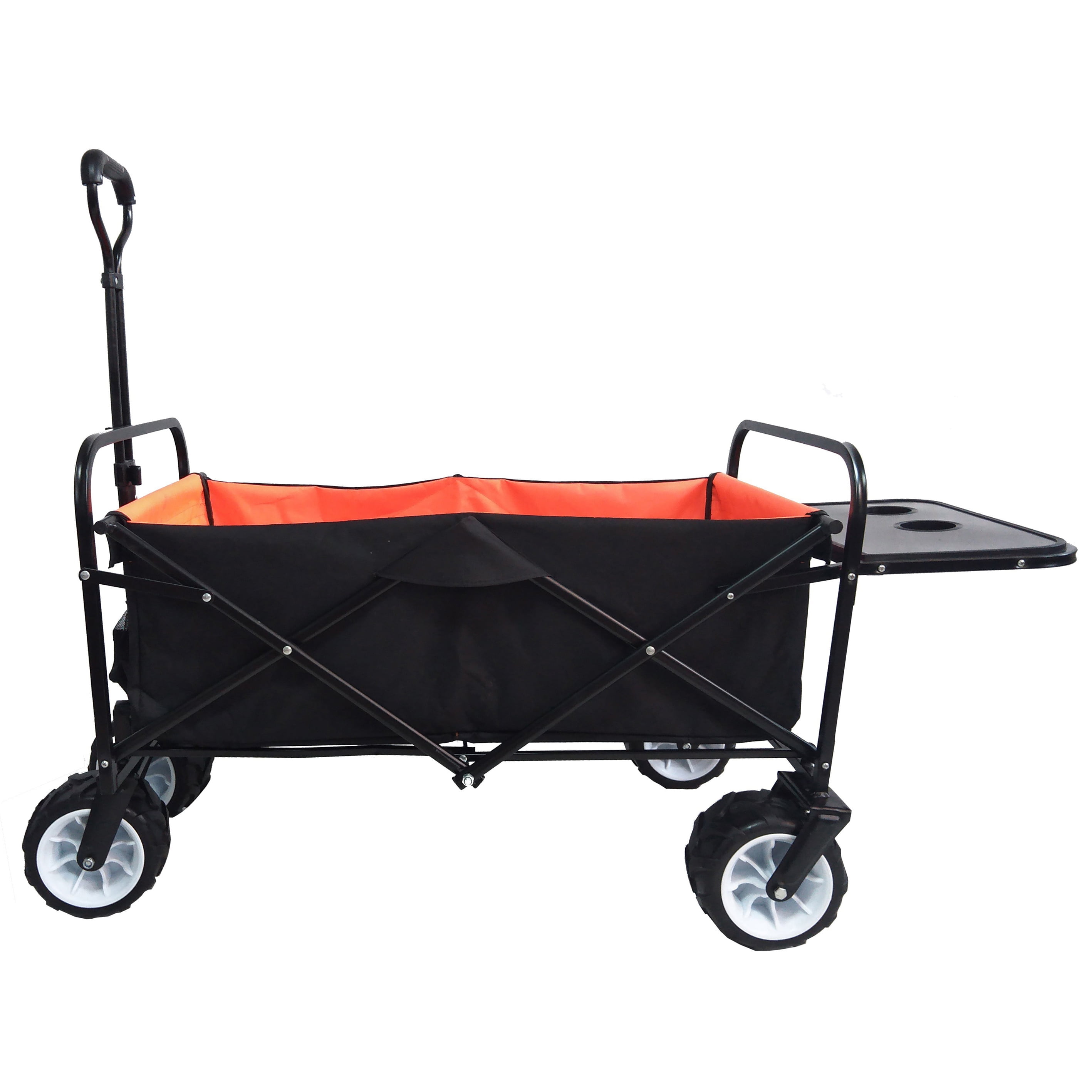 OFLAN Collapsible Wagon, Wagons Carts Heavy Duty Foldable with Push Bar, 2 Mesh Cup Holders & Drink Holder, Beach Wagon with Big Wheels for Sand, Wagons for Kids for Camping, Garden Utility Wagon