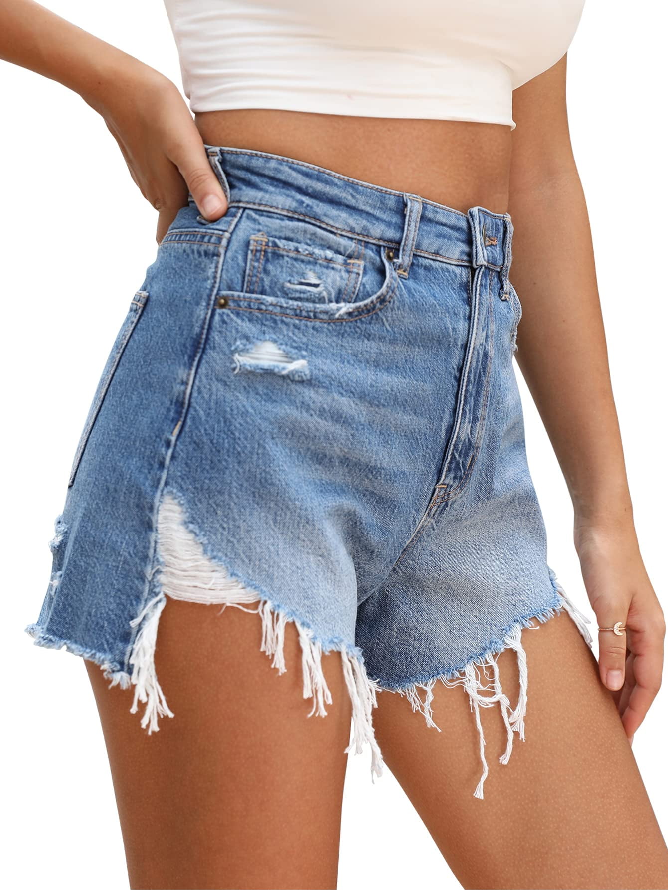 OFLUCK Women's High-Waisted Jeans Shorts Frayed Raw Hem Ripped Summer Denim  Shorts, 20234, 0 : : Clothing, Shoes & Accessories