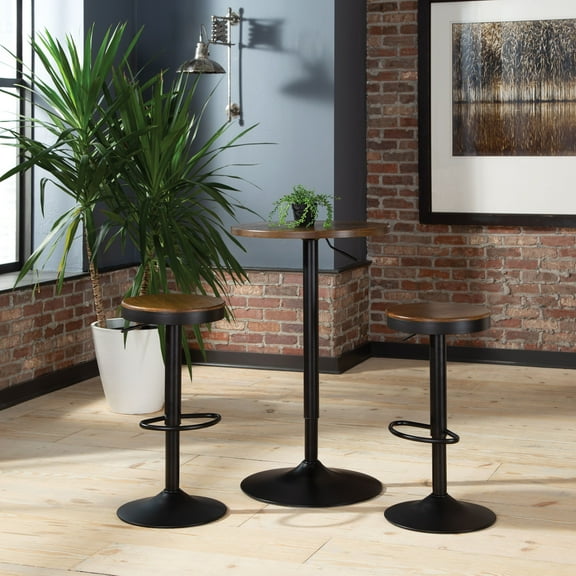 OFM 161 Bar Stool with Adjustable Height & Swivel, Black and Walnut, Set of 2