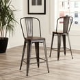 thumbnail image 1 of OFM 161 Collection Industrial Modern 4 Pack 26" High Back Metal Stools with Solid Ash Wood Seats, Galvanized Steel Bar Stools, in Gunmetal/Walnut (161-26-GM-WNT-4), 1 of 16