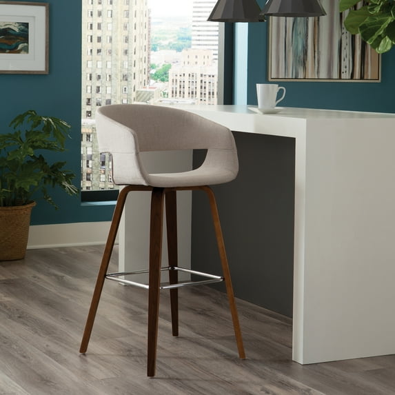 OFM 161 Collection Mid Century Modern 2 Pack 26" Low Back Bentwood Frame Stool, Fabric Upholstery, in Beige (161-FA26D-BGE-2)