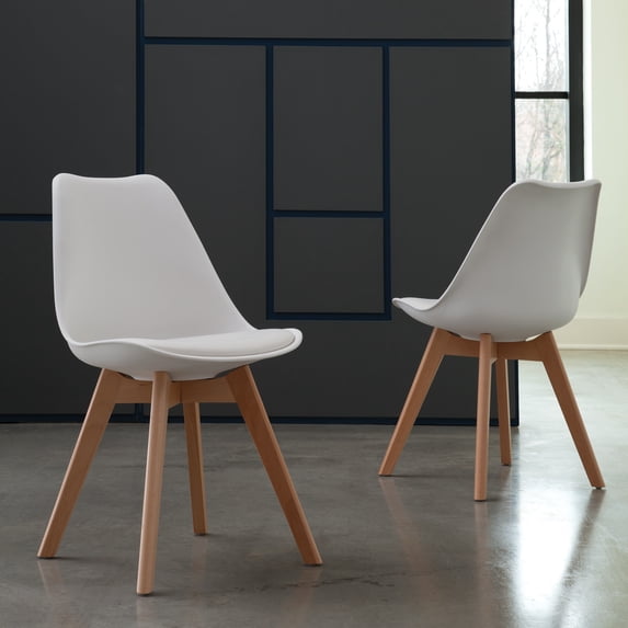 OFM 161 Plastic Molded Dining Chair with Seat Cushion in White (Set of 2)