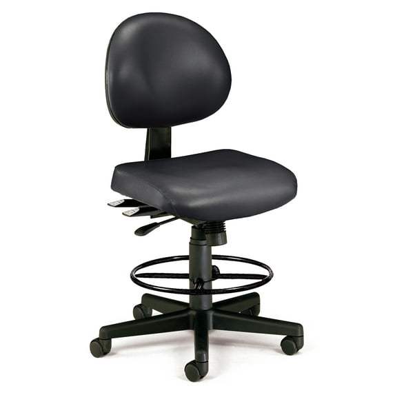 OFM 24 Hour Ergonomic Vinyl Armless Task Chair with Drafting Kit, Mid Back, in Black (241-VAM-DK-606)