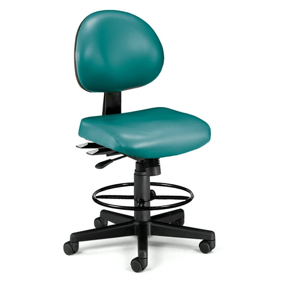 OFM 241-VAM-DK 24 Hour Ergonomic Armless Task Chair with Drafting Kit, Antimicrobial Vinyl, Mid Back, Teal