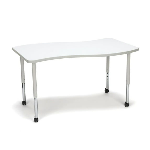 OFM Adapt Series Large Wave Standard Table - 25-33″ Height Adjustable Desk with Casters, White (WAVE-L-LLC)
