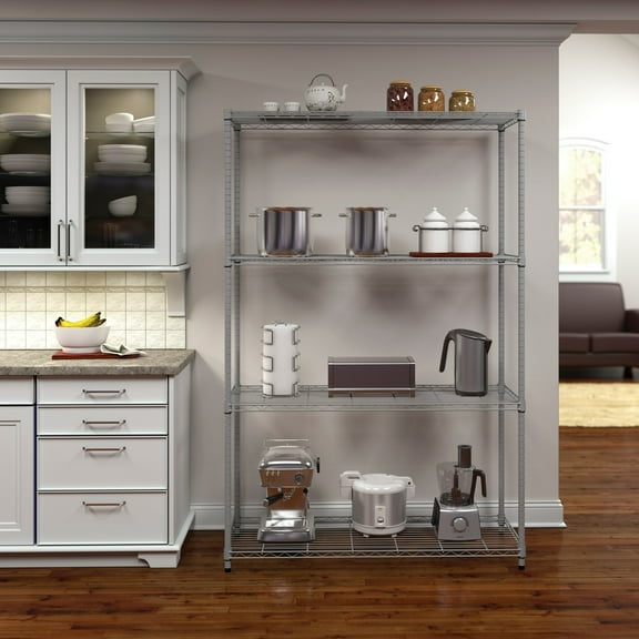 OFM Adjustable 18"W x 48"D x 72"H 4-Shelf Freestanding Shelves, Silver