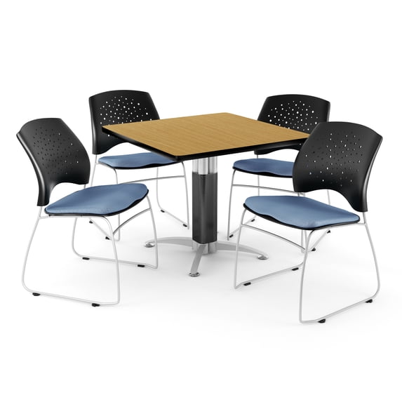 ofm square oak laminate multi-purpose table with 4 chairs