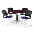 thumbnail image 1 of ofm core collection breakroom bundle, 36" square metal mesh base multi-purpose table in mahogany, 4 stars stacking chairs in coral pink (pkg-brk-017-0040), 1 of 5