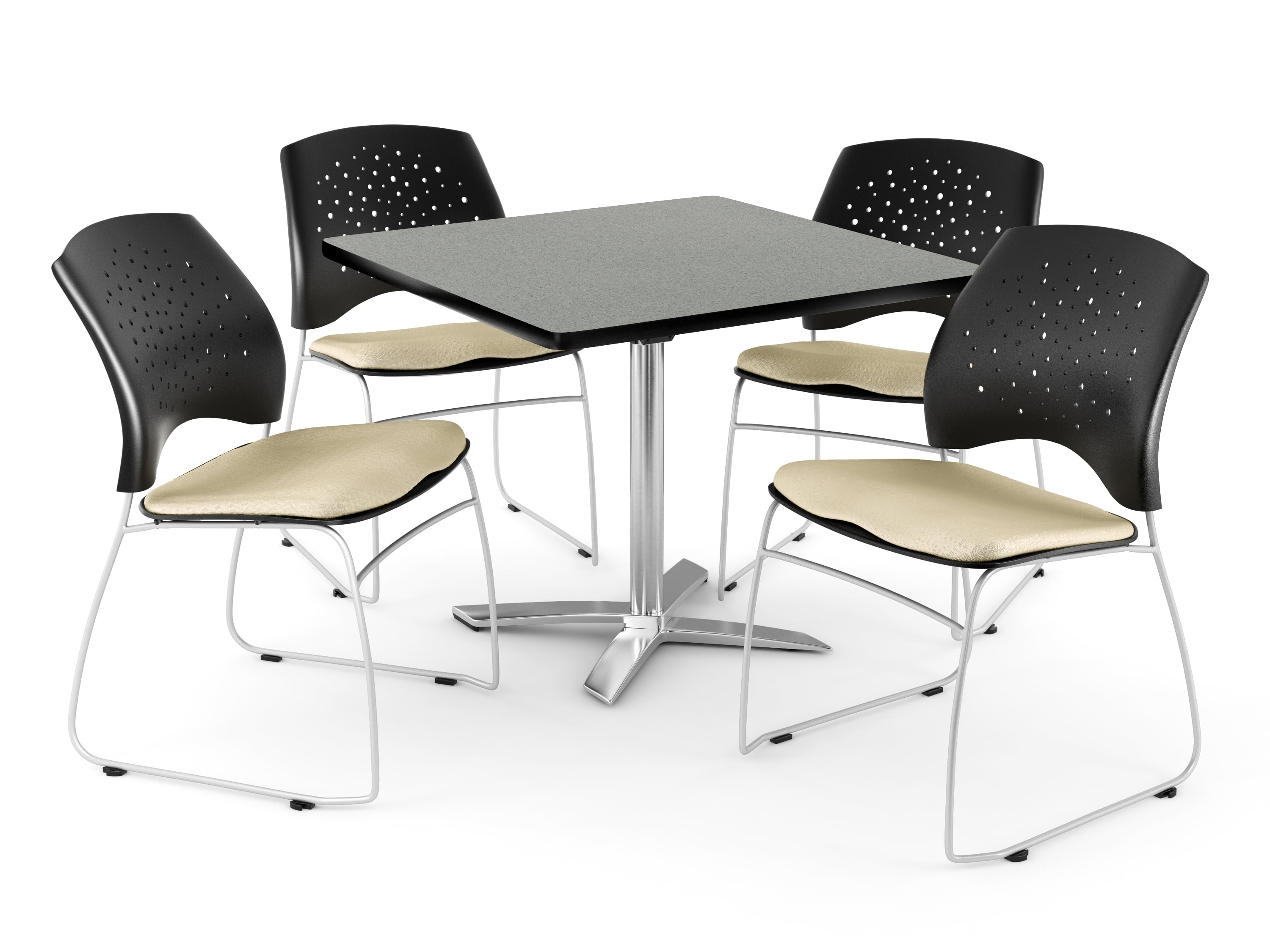ofm core collection breakroom bundle, 36" square multi-purpose folding table in cherry, 4 stars stacking chairs in royal blue (pkg-brk-015-0010)
