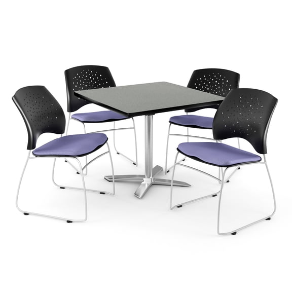 OFM Core Collection Breakroom Bundle, 36" Square Multi-purpose Folding Table in Gray Nebula, 4 Stars Stacking Chairs in Lavender (PKG-BRK-015-0018)