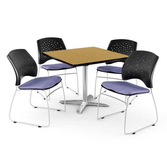 OFM Core Collection Breakroom Bundle, 36" Square Multi-purpose Folding Table in Oak, 4 Stars Stacking Chairs in Lavender (PKG-BRK-015-0050)