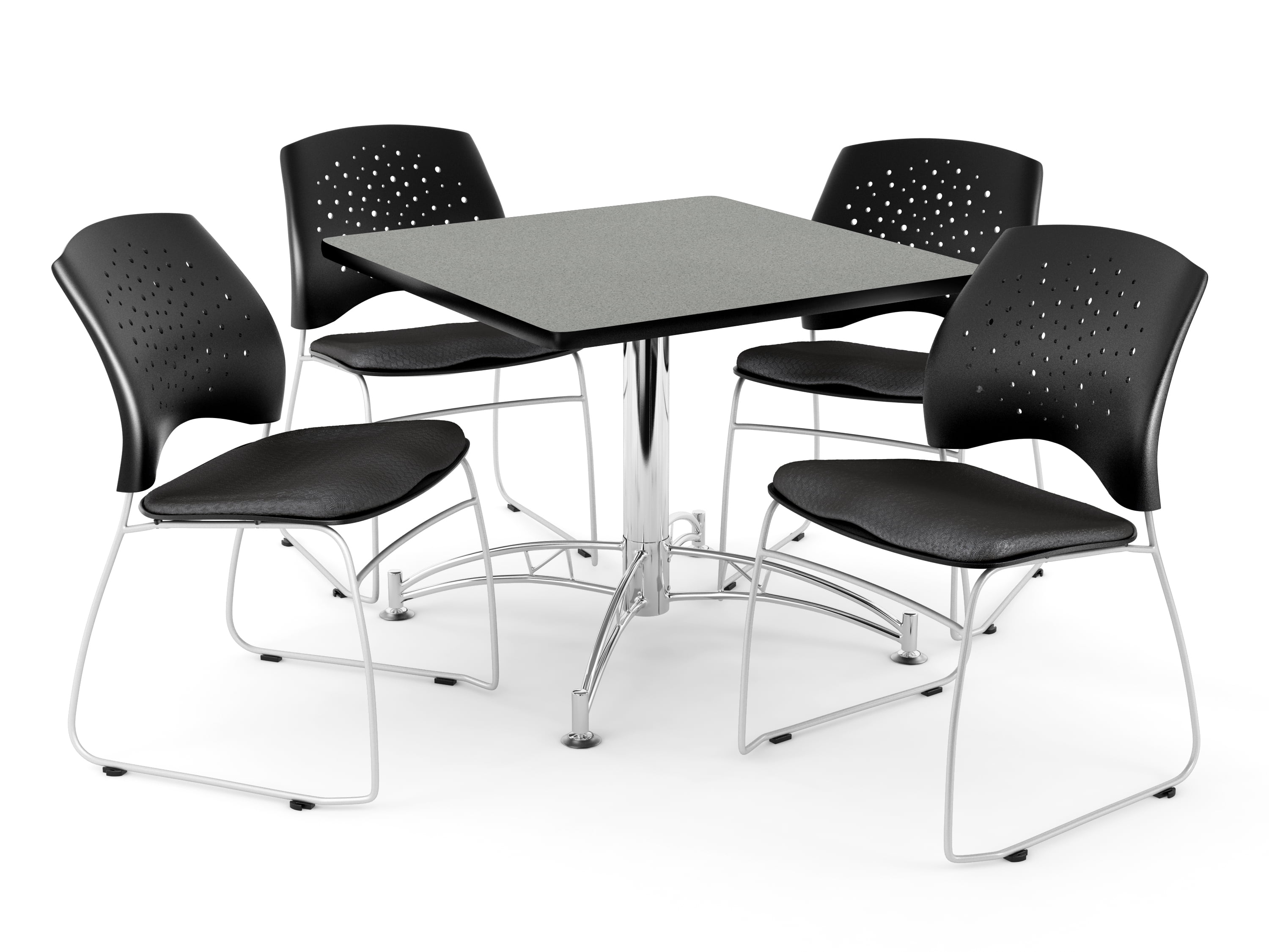 Square Multi-purpose Table in Gray Nebula, 4 Stars Stacking Chairs in Black