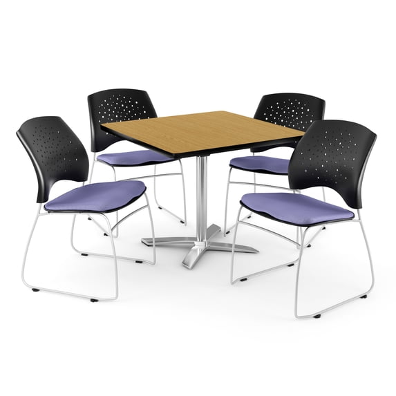 OFM Core Collection Breakroom Bundle, 42" Square Multi-purpose Folding Table in Oak, 4 Stars Stacking Chairs in Lavender (PKG-BRK-016-0050)