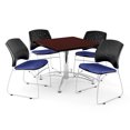 thumbnail image 1 of OFM Core Collection Breakroom Set, 42" Square Multi-purpose Table in Mahogany, 4 Stars Stacking Chairs in Royal Blue (PKG-BRK-01-0049), 1 of 1