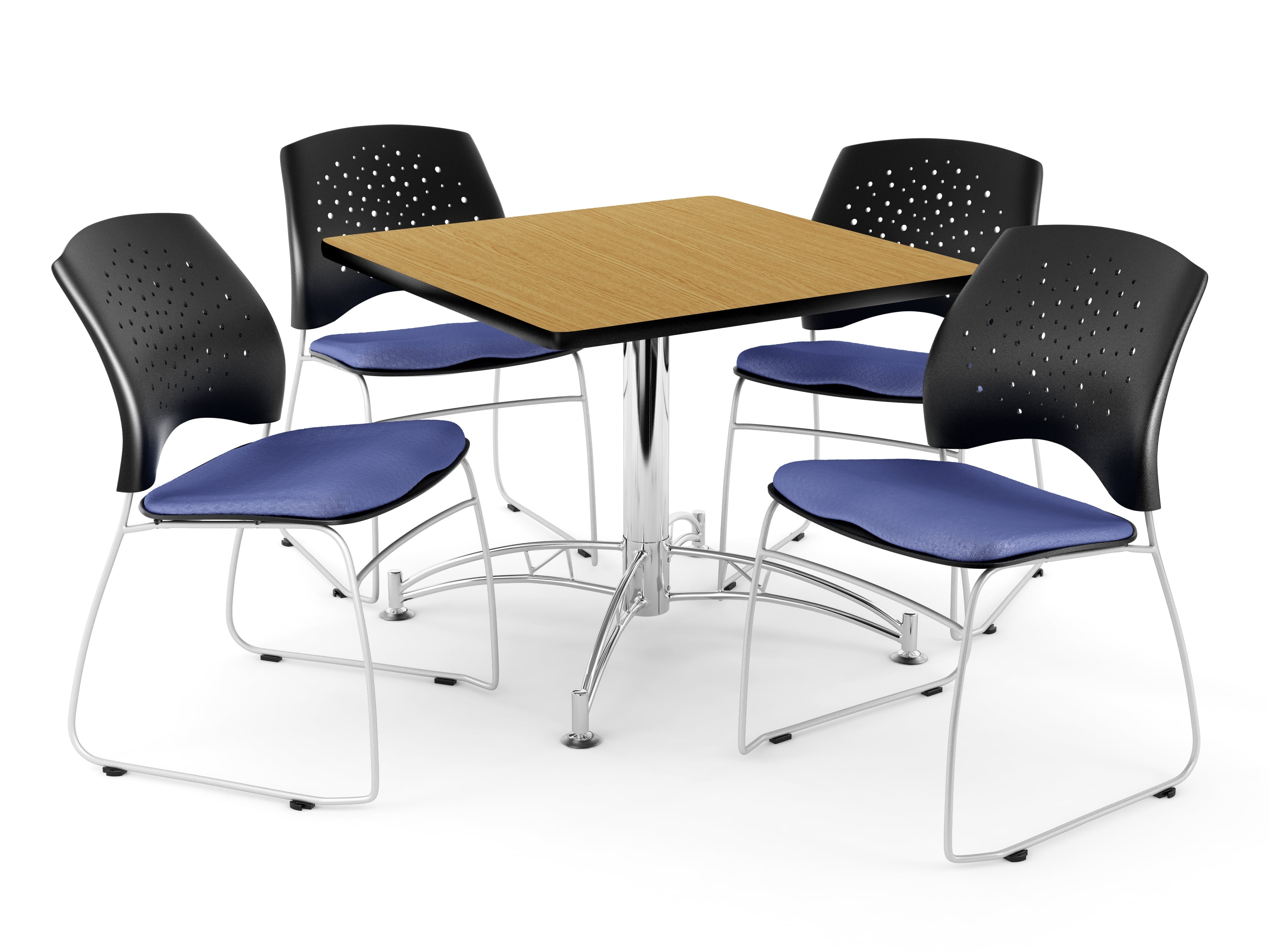 OFM Core Collection Breakroom Set 42 Square Multi purpose Table in Oak 4 Stars Stacking Chairs in Golden Flax PKG BRK 01 0056 Walmart