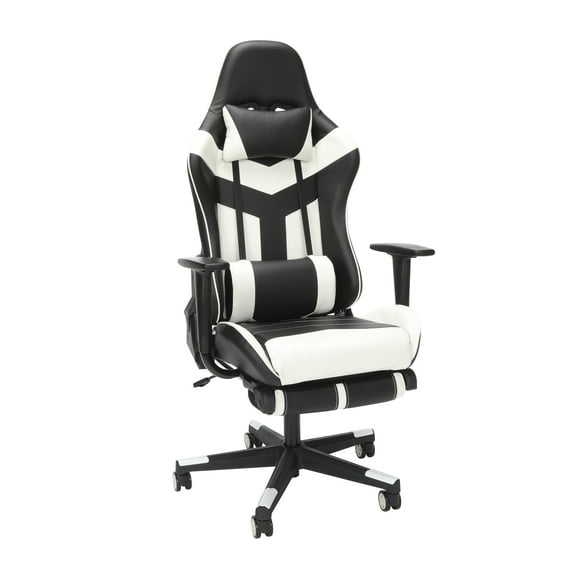 OFM Essentials Collection High Back PU Leather Gaming Chair, with Extendable Footrest, in White (ESS-6075FR-WHT)