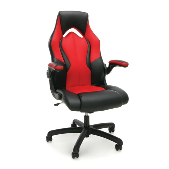 OFM Essentials Collection High-Back Racing Style Bonded Leather Gaming Chair, in Red (ESS-3086-RED)