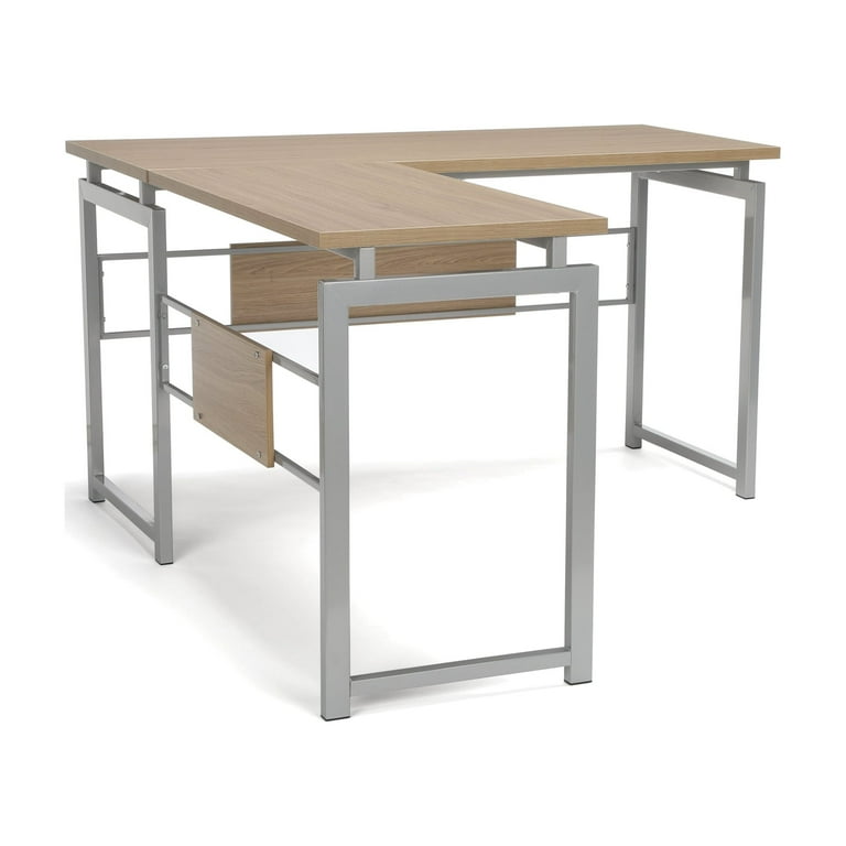 OFM Essentials Collection L Desk with Metal Legs in Harvest with Silver Frame ESS 1020 SLV HVT