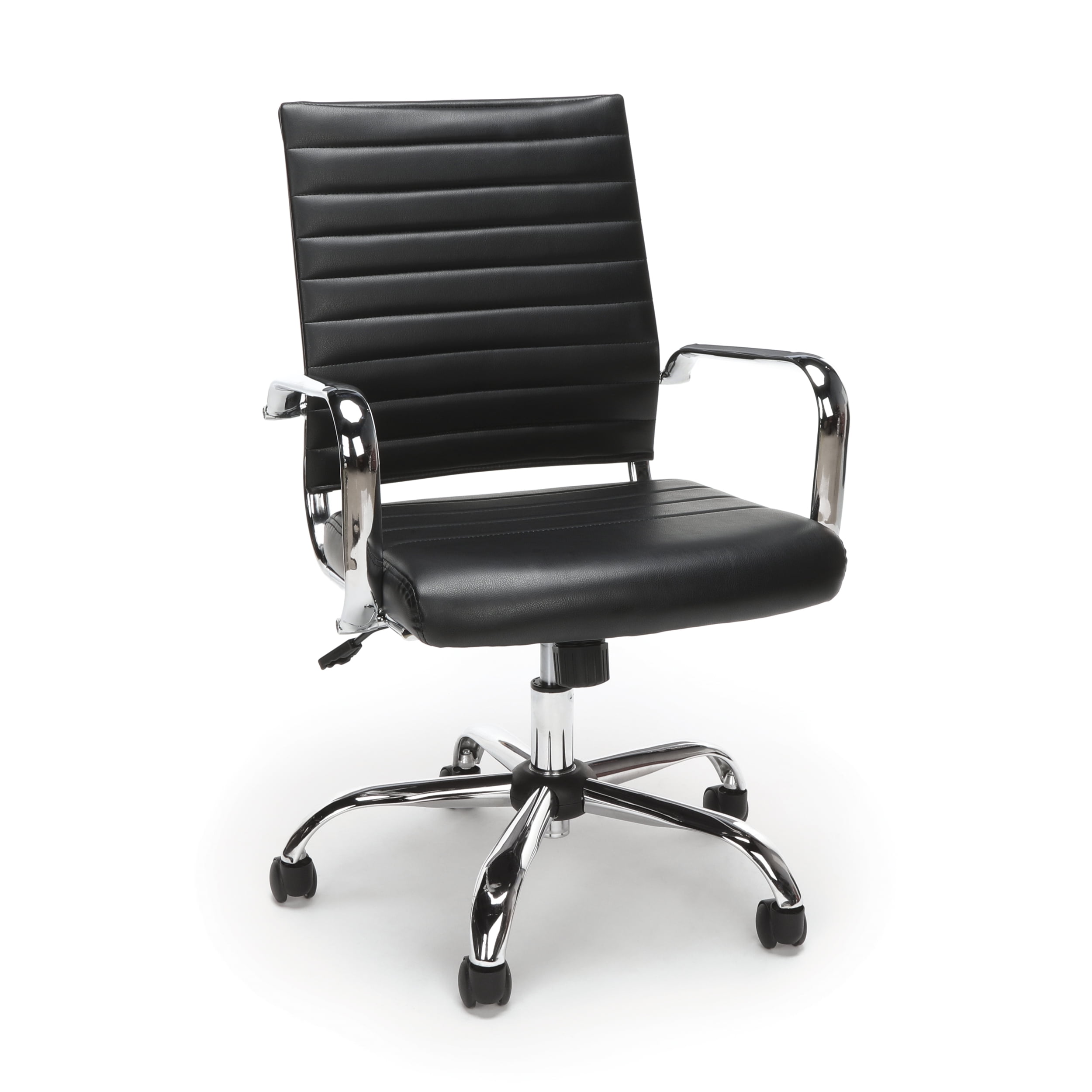 OFM Essentials Collection Soft Ribbed Bonded Leather Executive Conference Chair, in Black (ESS-6095-BLK)