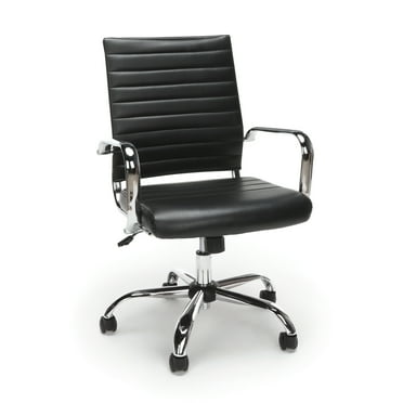 OFM Essentials Collection Soft Ribbed Bonded Leather Executive Conference Chair, in Black (ESS-6095-BLK)