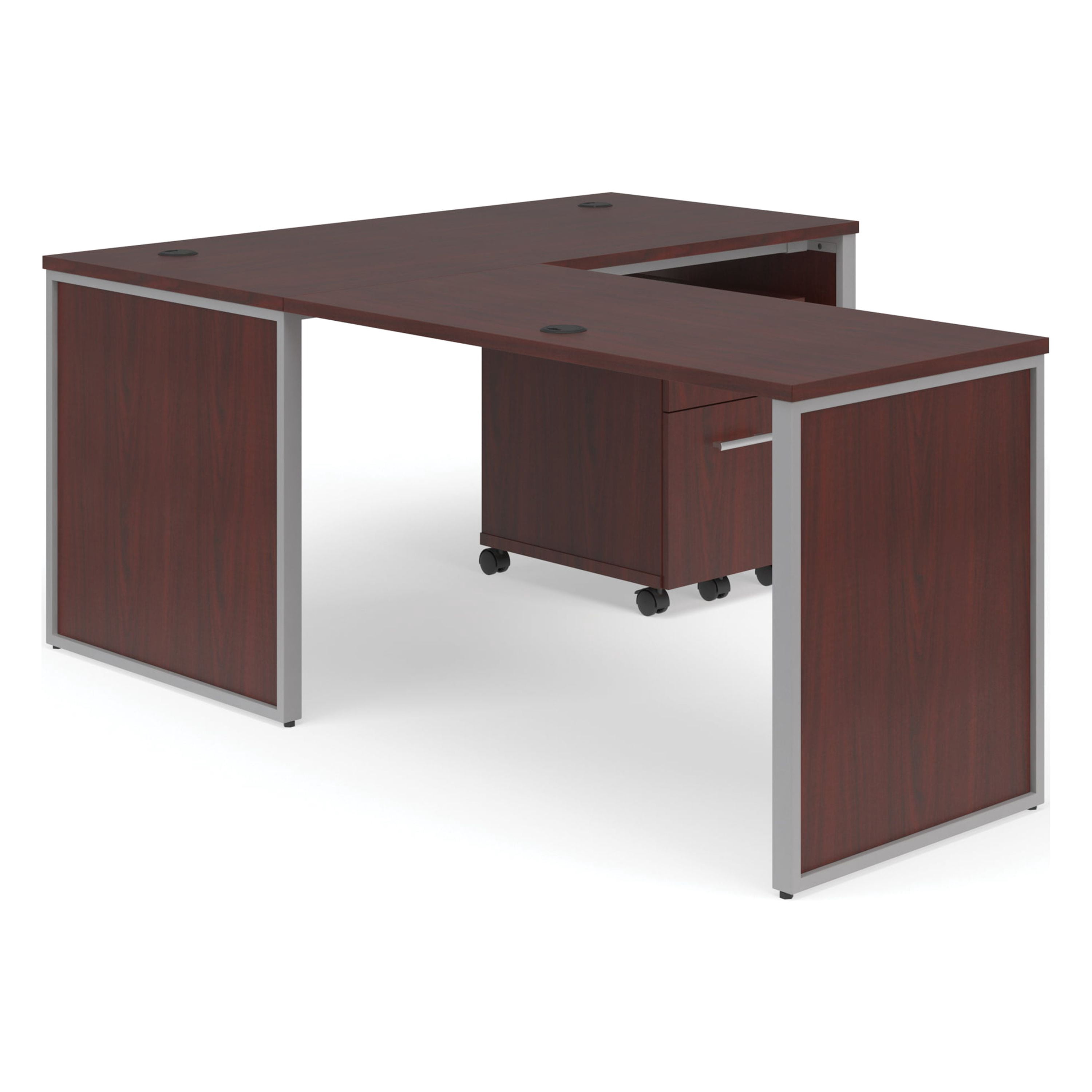 OFM Fulcrum Series Office Furniture Set, 60" Desk with Return, Filing Cabinet, Leg Panels, in Mahogany