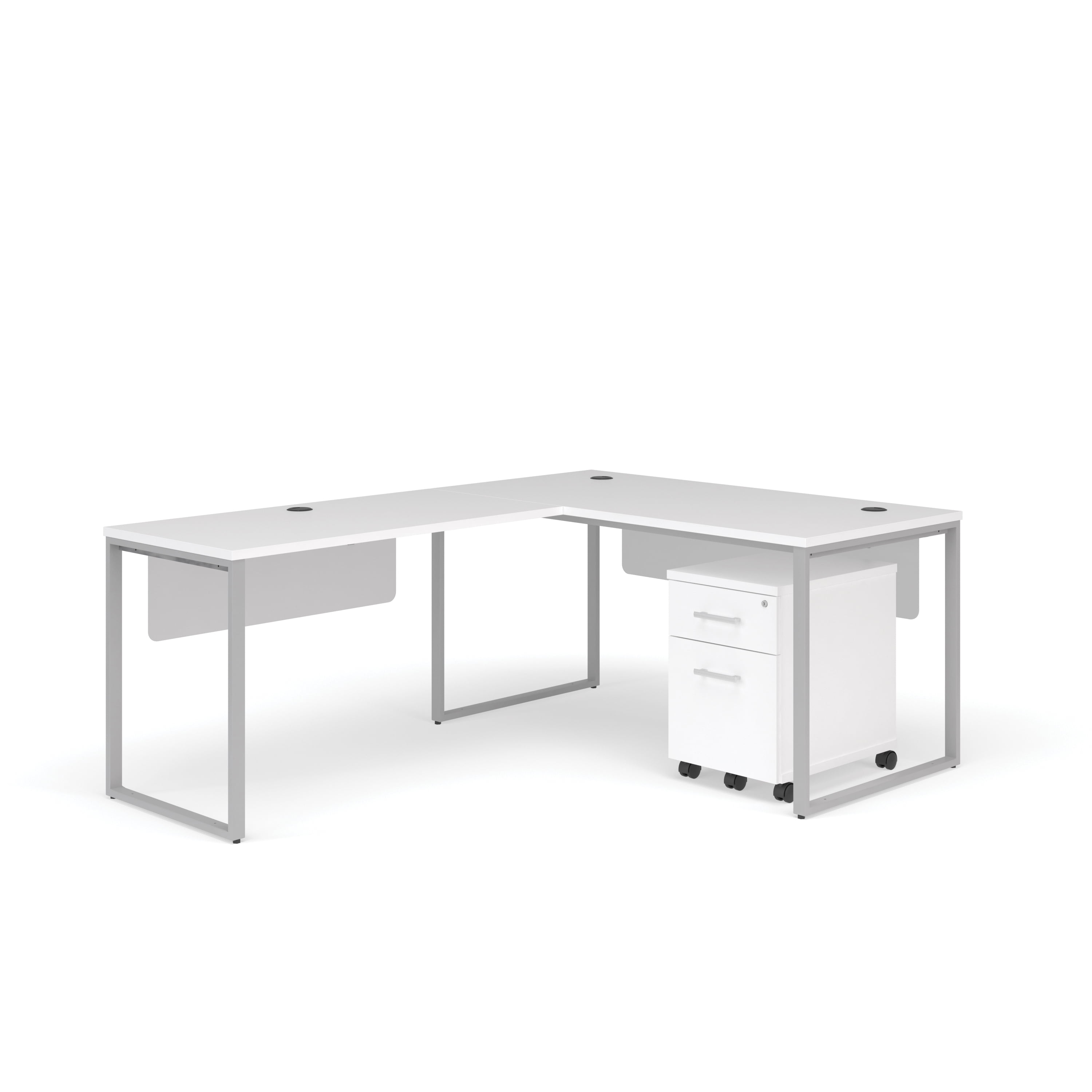 OFM Fulcrum Series Office Furniture Set, 60" Desk with Return, Filing Cabinet, Modesty Panels, in White