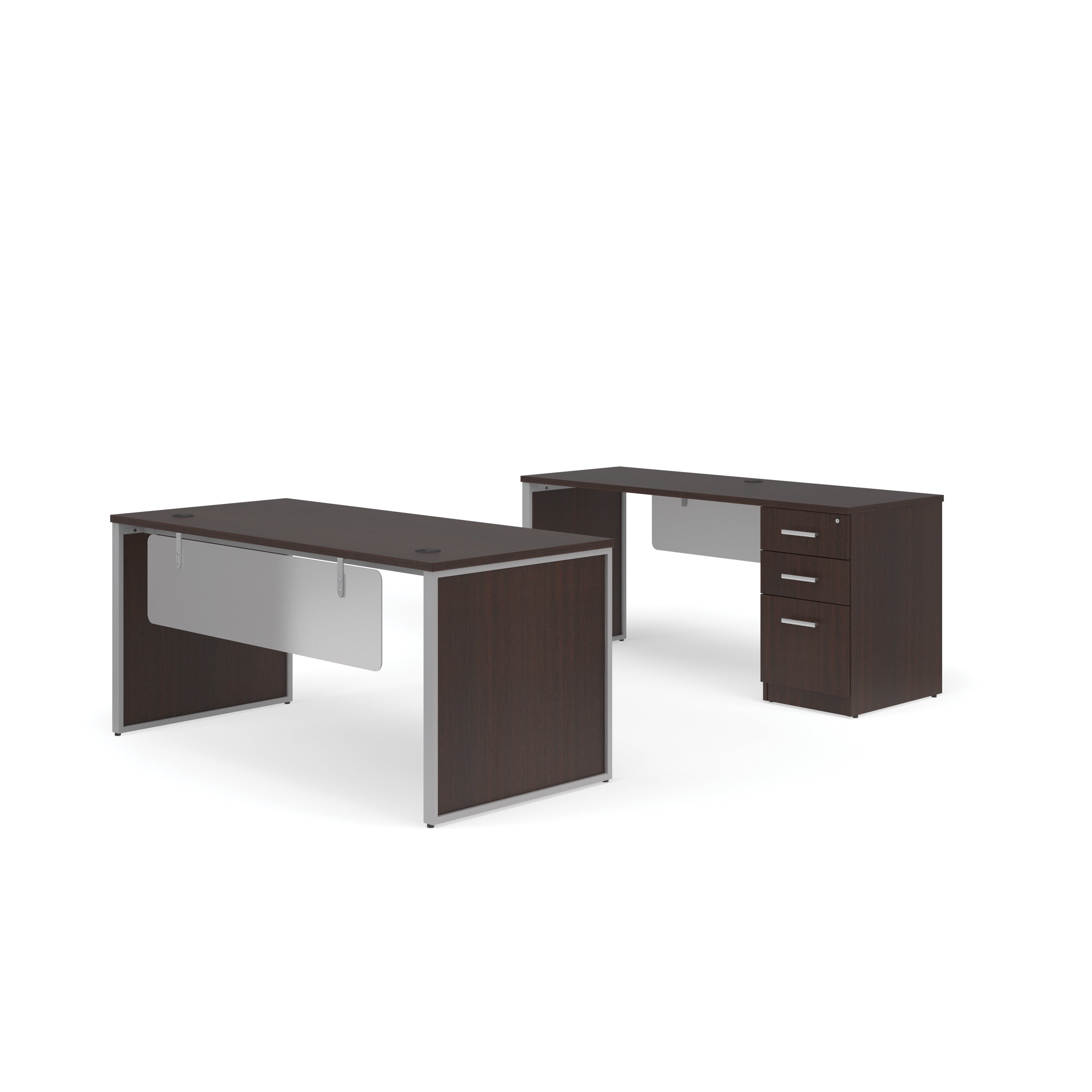 OFM Fulcrum Series Office Furniture Set, 66" Table Desk, 66" Credenza, 3-drawer Filing Cabinet, Modesty Panel, Leg Panels, in Espresso