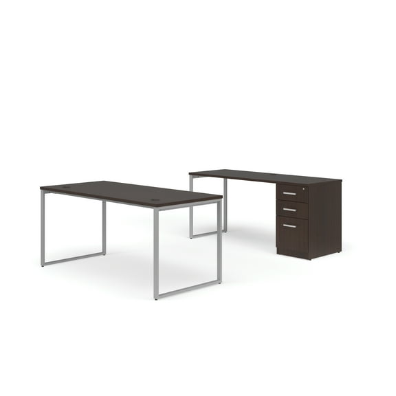 OFM Fulcrum Series Office Furniture Set, 66" Table Desk, 66" Credenza, 3-drawer Filing Cabinet, in Espresso
