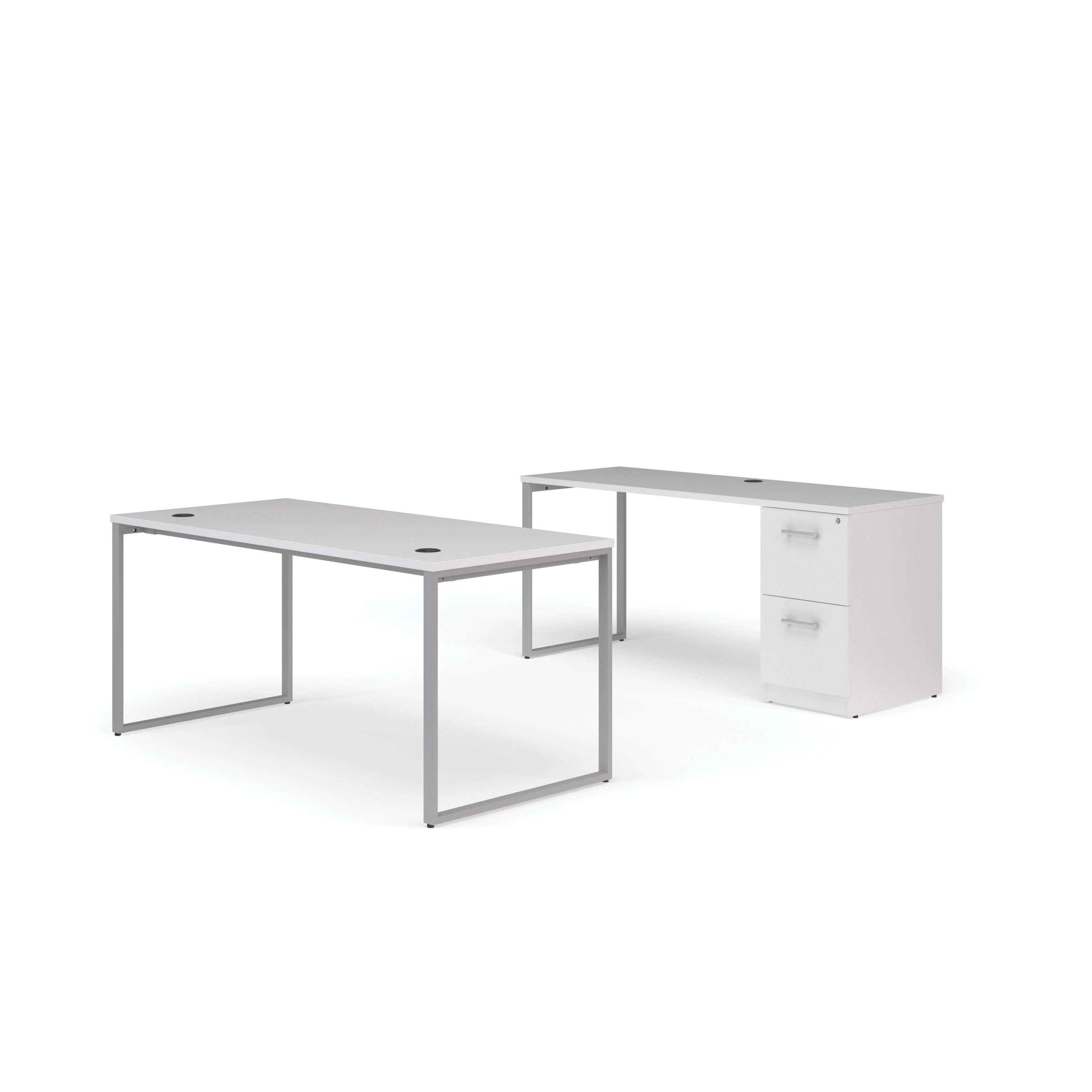 OFM Fulcrum Series Office Furniture Set, 66" Table Desk, 66" Credenza, Filing Cabinet, in White