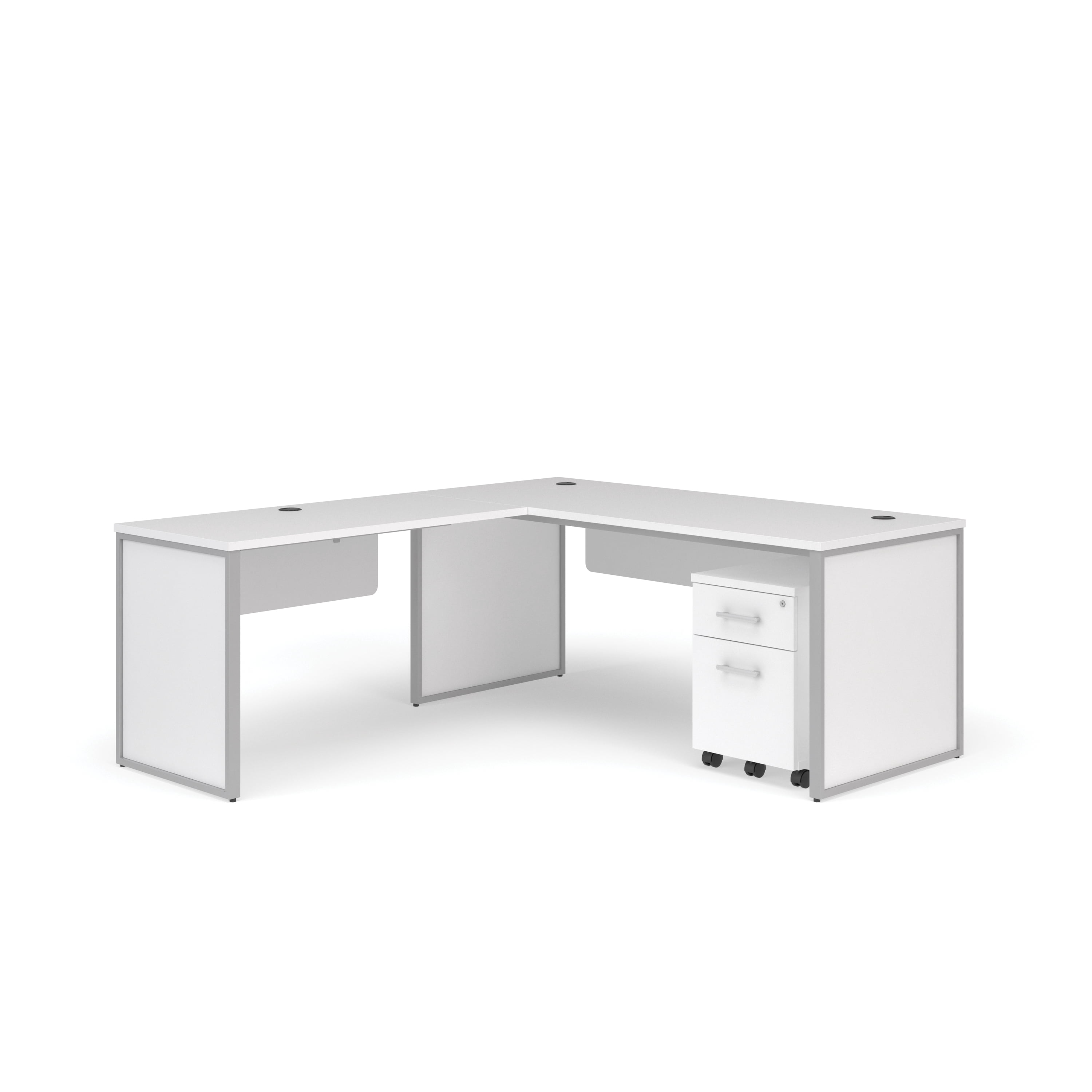 OFM Fulcrum Series Office Furniture Set, 72" Desk with Return, Filing Cabinet, Leg Panels, Modesty Panels, in White