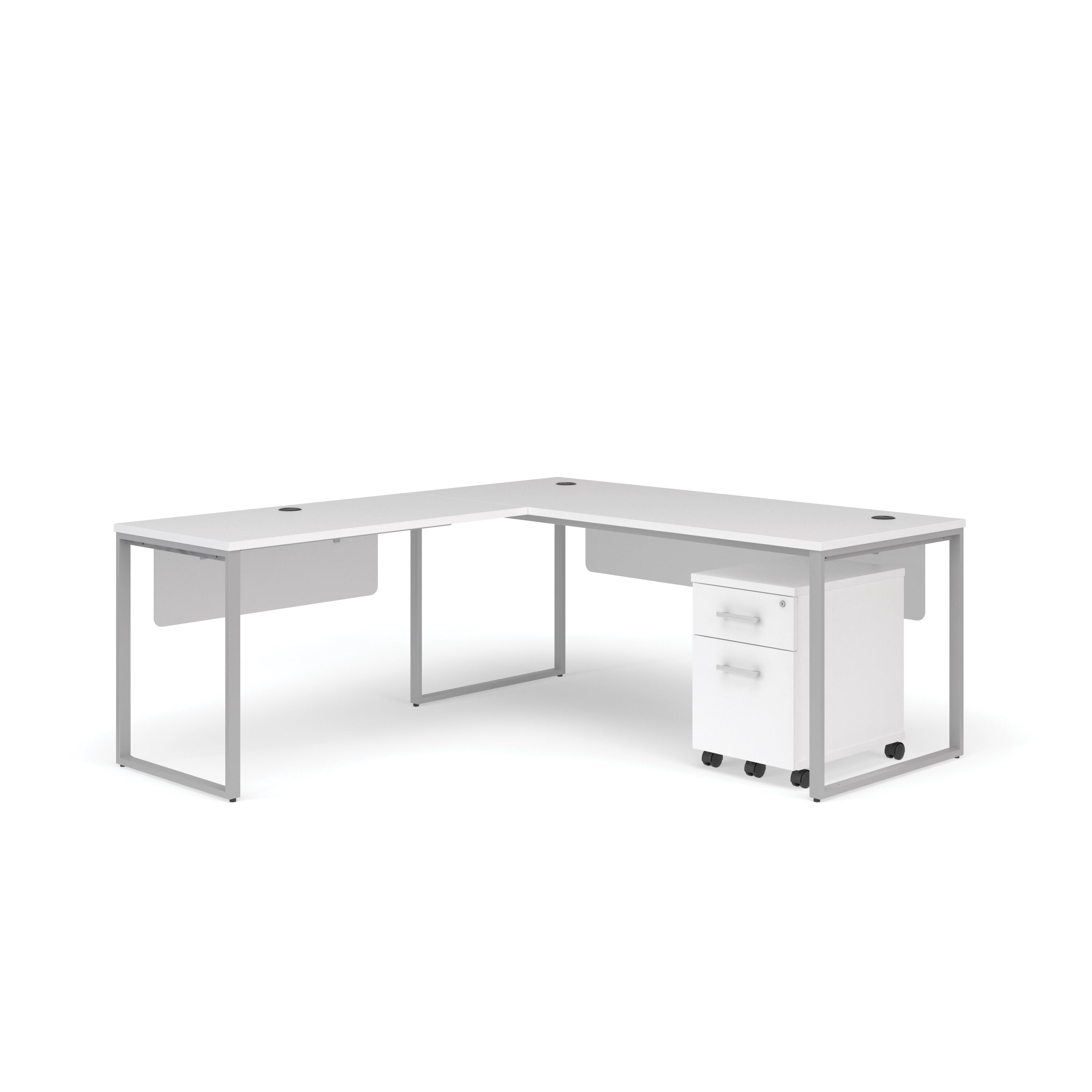 OFM Fulcrum Series Office Furniture Set, 72" Desk with Return, Filing Cabinet, Modesty Panels, in White