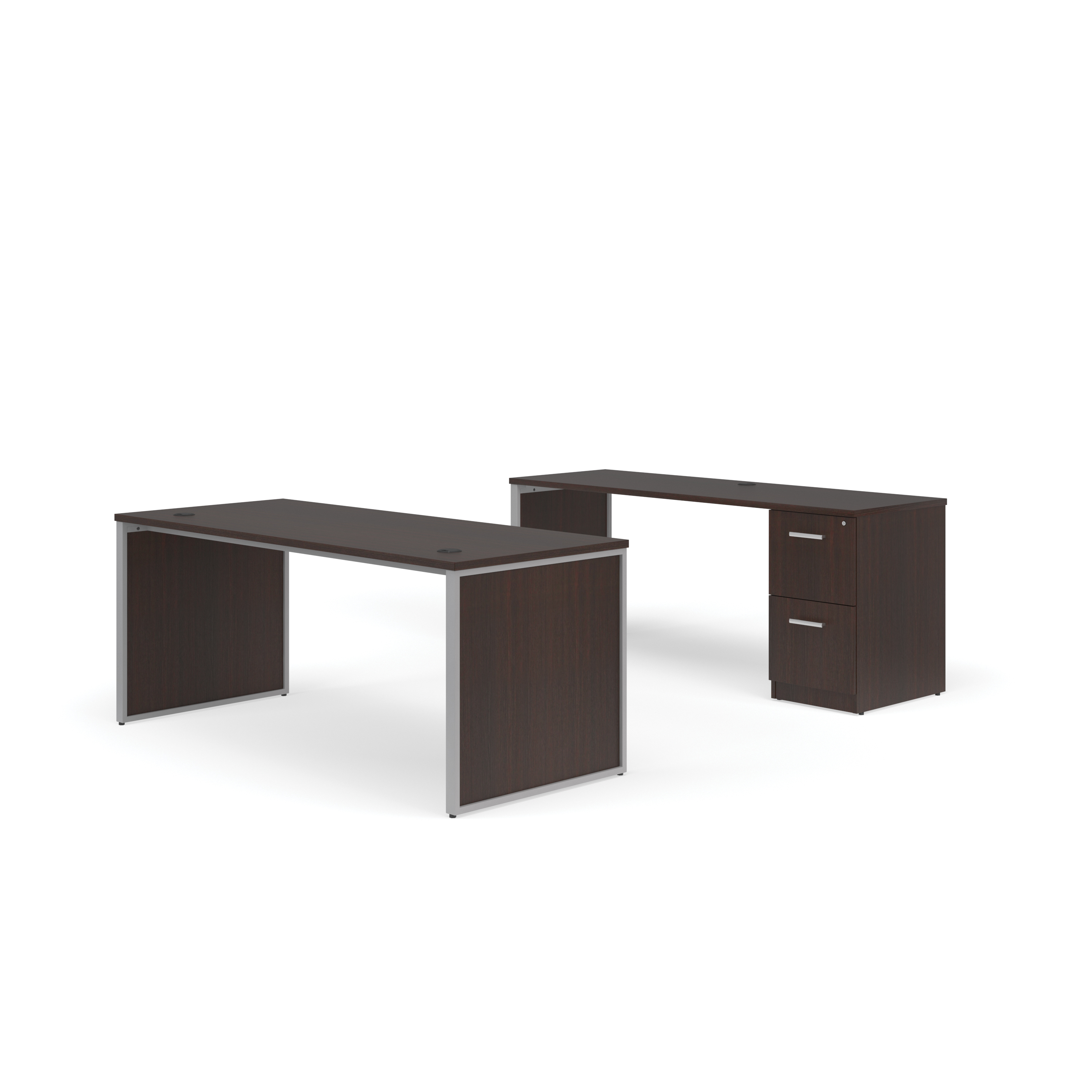 OFM Fulcrum Series Office Furniture Set, 72" Table Desk, 72" Credenza, Filing Cabinet, Leg Panels, in Espresso