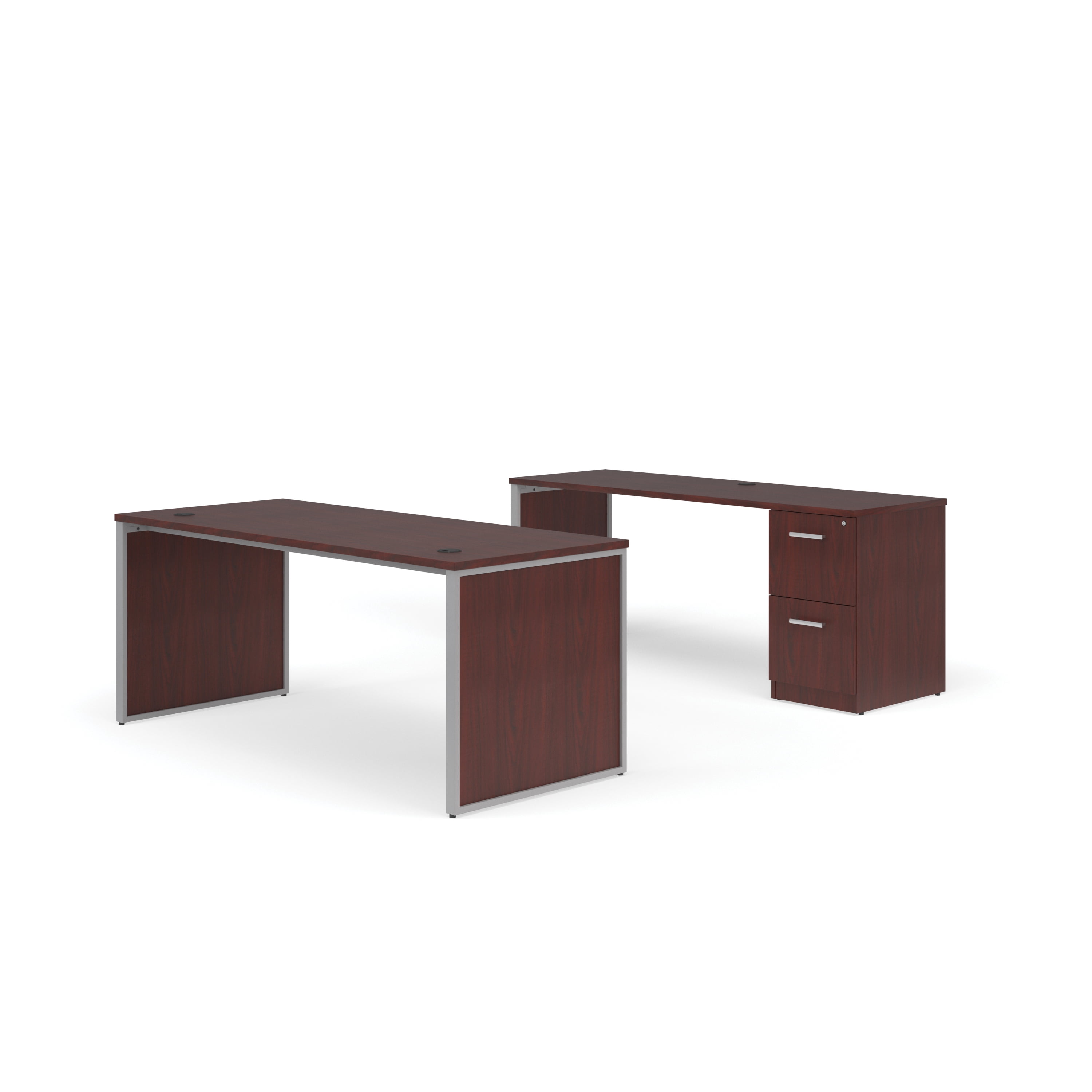 OFM Fulcrum Series Office Furniture Set, 72" Table Desk, 72" Credenza, Filing Cabinet, Leg Panels, in Mahogany