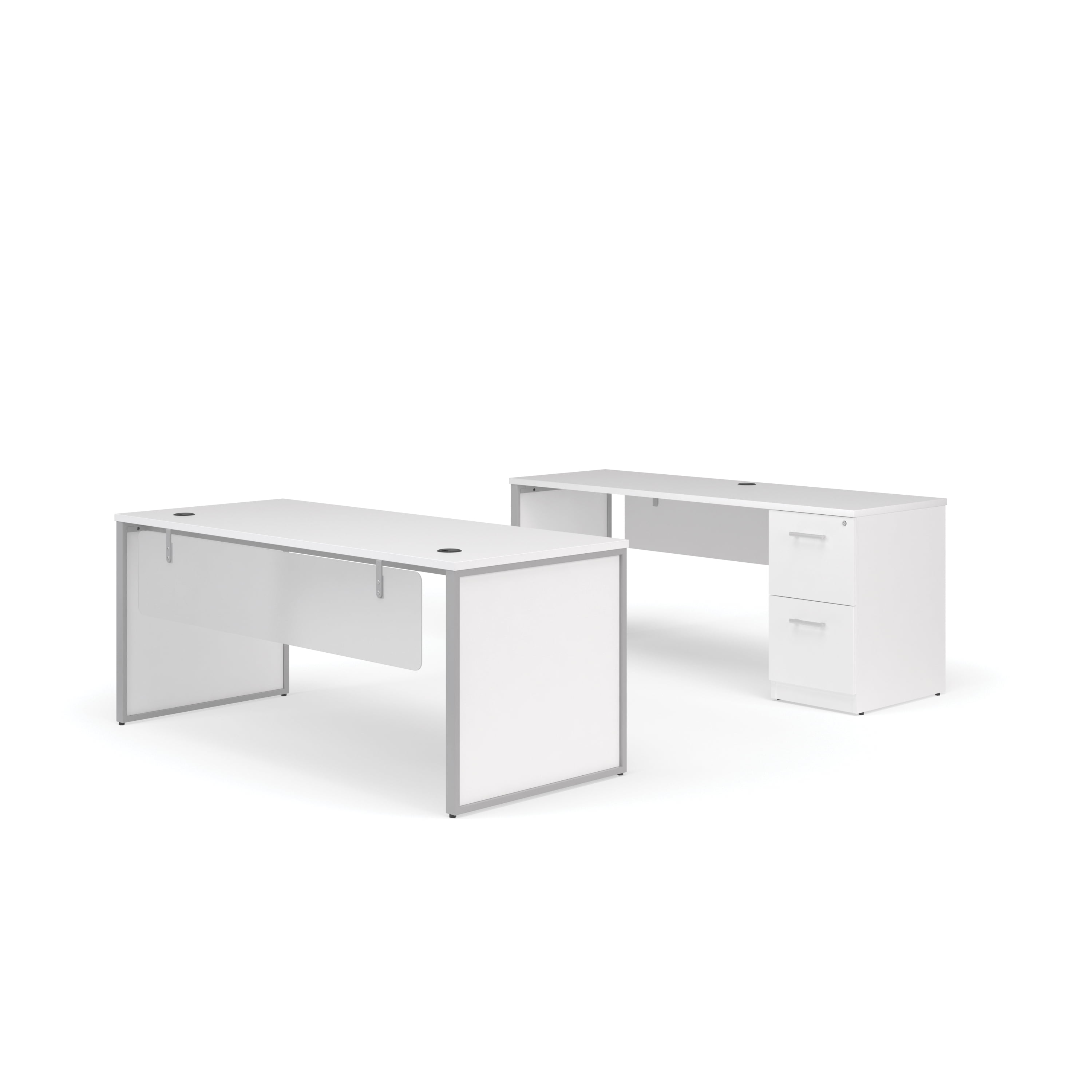 OFM Fulcrum Series Office Furniture Set, 72" Table Desk, 72" Credenza, Filing Cabinet, Modesty Panel, Leg Panels, in White