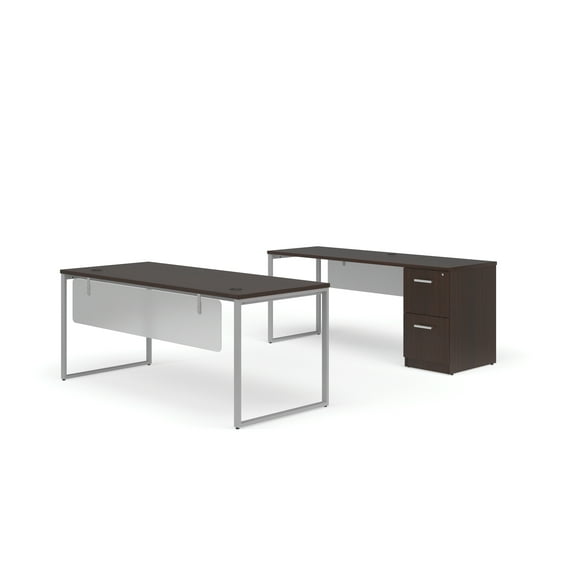 OFM Fulcrum Series Office Furniture Set, 72" Table Desk, 72" Credenza, Filing Cabinet, Modesty Panel, in Espresso
