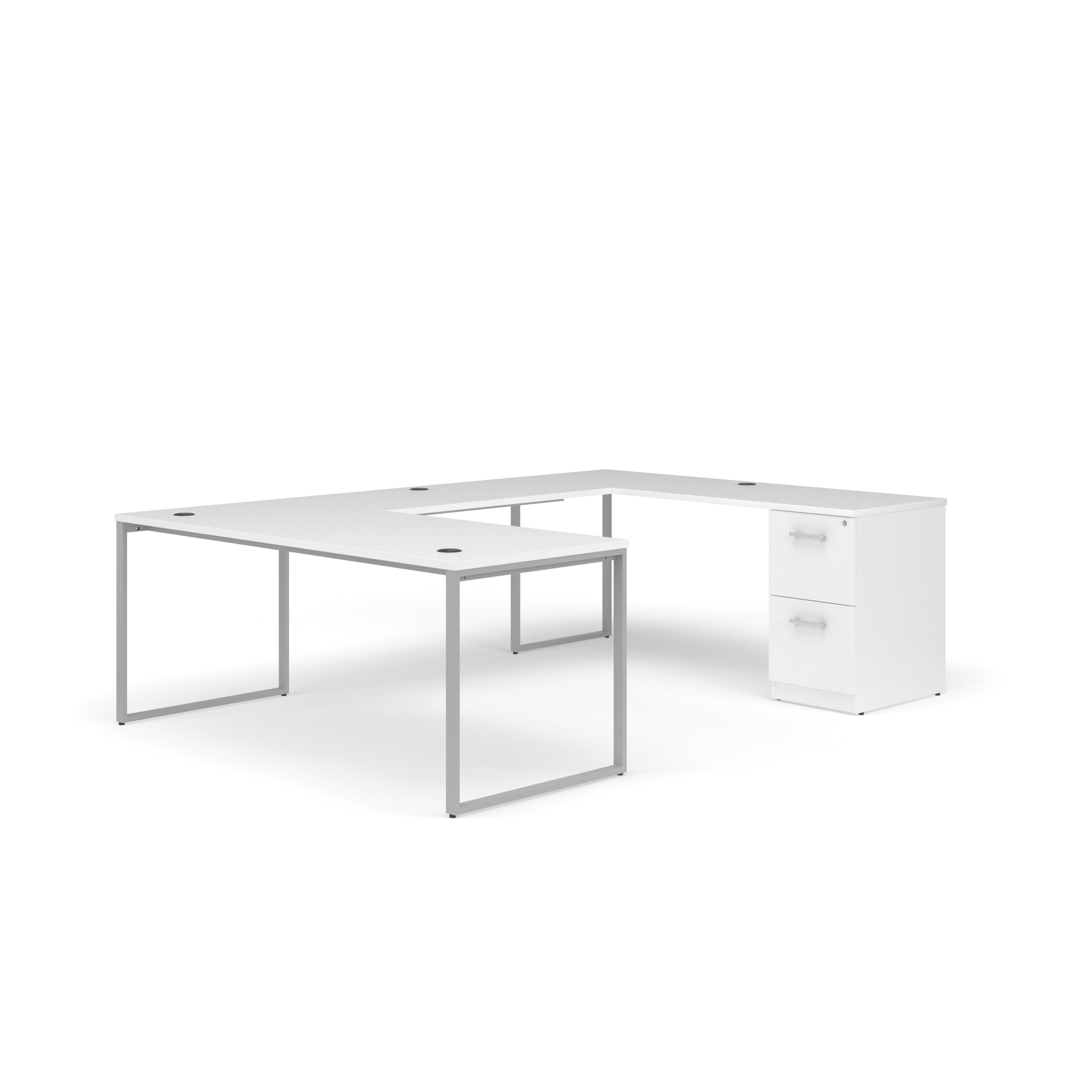 OFM Fulcrum Series Office Furniture Set, 72" U-Shaped Desk with Bridge, Credenza, 2-drawer Filing Cabinet, in White