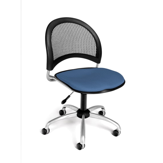 OFM Moon Series Armless Swivel Chair - 25" x 25" x 33.25"-36" - 250 lb Weight Capacity - Mesh/Fabric - Black/Cornflower Blue - Assembly Required