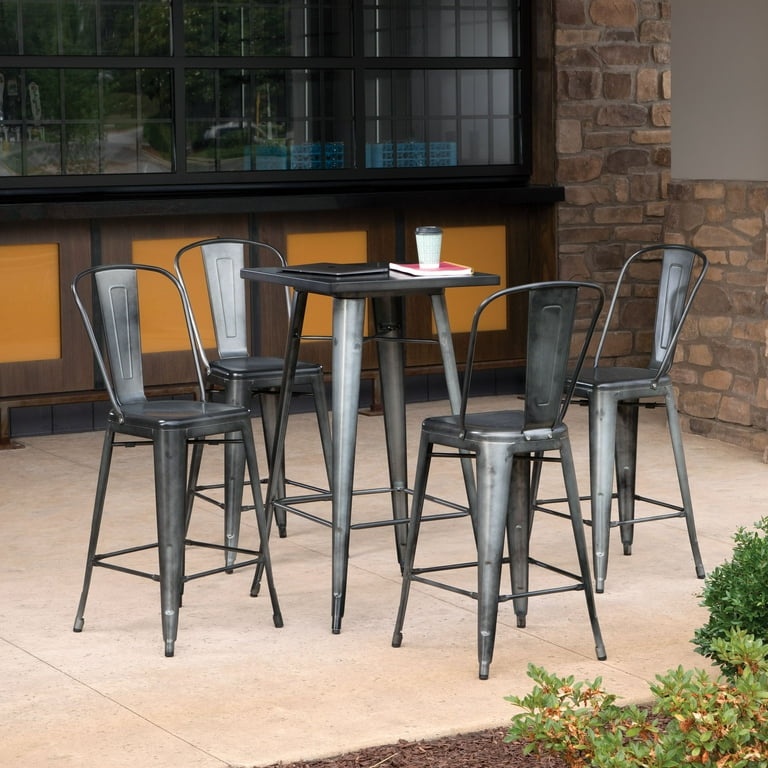 OFM Industrial Modern High Back Metal Stools, Indoor/Outdoor Bar