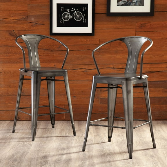 OFM Industrial Modern 4 Metal Bar Stools, Indoor/Outdoor, Oversized Seats