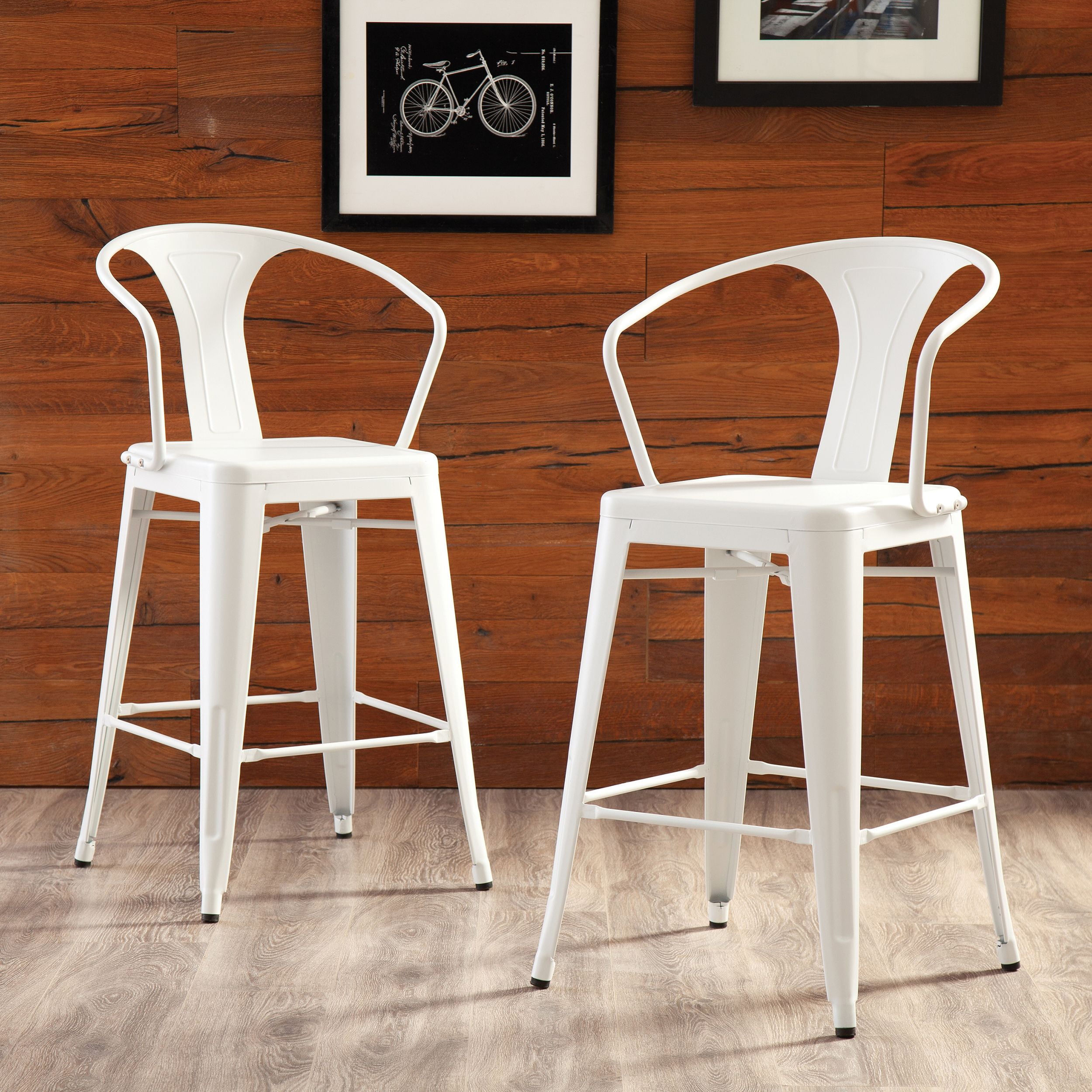 OFM Industrial Modern 4 Mid Back Metal Stools, Indoor/Outdoor Bar