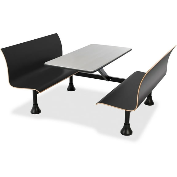 OFM Model 1006W Retro Bench Table with End Support, 24" Stainless Steel Top, Black Seats