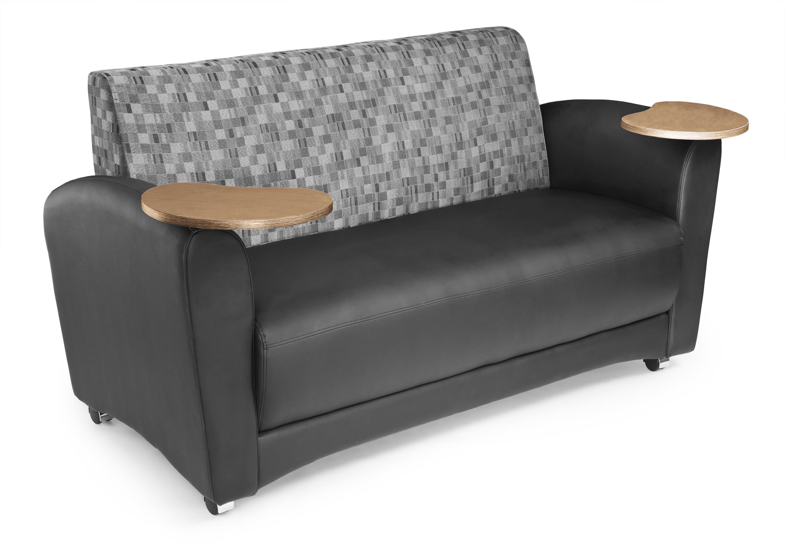 OFM OFM InterPlay Series Upholstered Guest / Reception Sofa, Nickel/Black, Bronze Tablet - INTERPLAY DOUBLE TABLET NCKL-BLACK-BRONZ