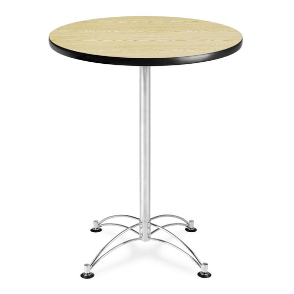 OFM Model CCLT30RD 30" Round Cafe Height Table, Oak with Chrome Base