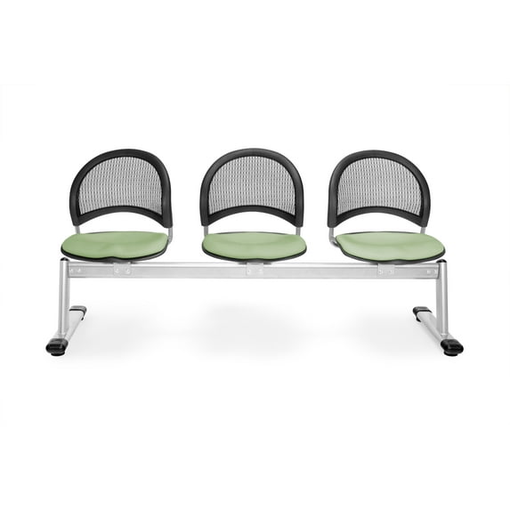 OFM Moon Series Model 333 3-Unit Beam Seating with 3 Fabric Seats, Sage Green