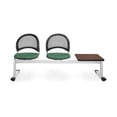 thumbnail image 1 of OFM Moon Series Model 333T 3-Unit Beam Seating with 2 Fabric Seats & 1 Table, Shamrock Green with Mahogany, 1 of 4