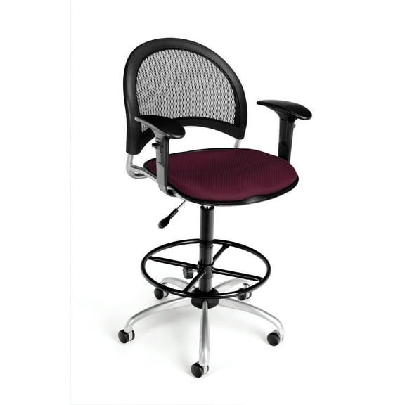 OFM Moon Series Model 336-AA3-DK Fabric Swivel Task Chair with Arms and Drafting Kit, Burgundy