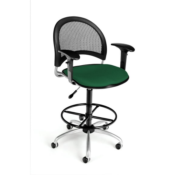 OFM Moon Series Model 336-AA3-DK Fabric Swivel Task Chair with Arms and Drafting Kit, Forest Green