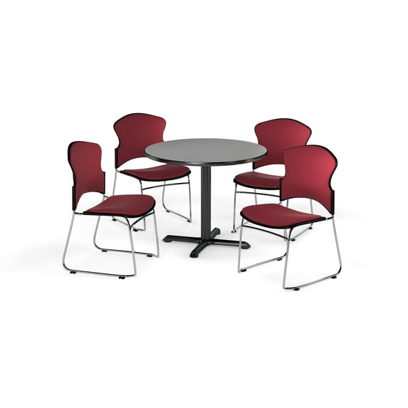 OFM PKG-BRK-049-0006 Breakroom Package Featuring 36 in. Round X - Shape Base Multi-Purpose Table with Four Multi-Use Stack Fabric Seat & Back Chairs