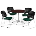 thumbnail image 1 of OFM Multi-Use Break Room Package, 36" Round Table with Stars Stack Chairs, Mahogany Finish with Chrome-Plated Steel Base and Colonial Blue Seats (PKG-BRK-167), 1 of 5