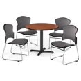 thumbnail image 1 of OFM Multi-Use Break Room Package, 36" Round Table with Fabric Stack Chairs, Cherry Finish with X-Style Pedestal Base and Gray Seats (PKG-BRK-049), 1 of 1